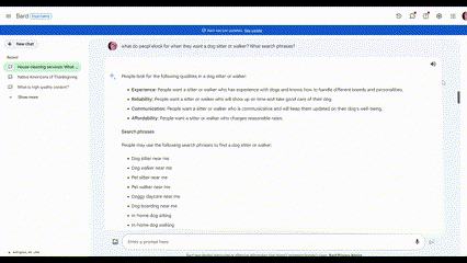 screengrab of questions with Bard regarding Home Service Business Searches